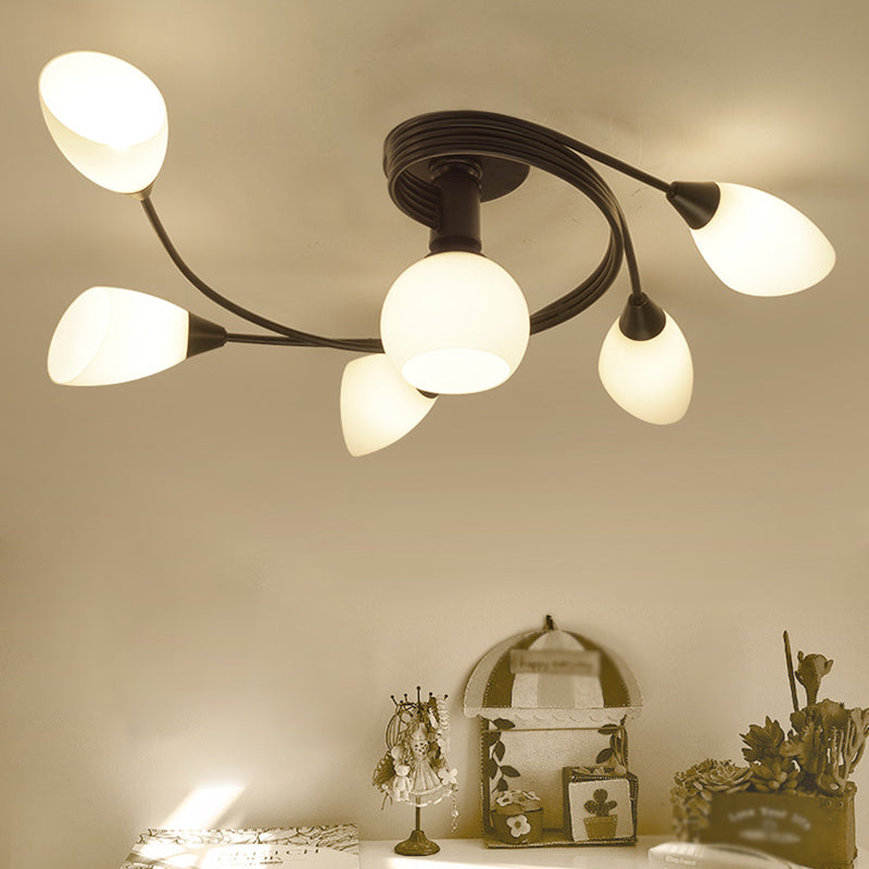 Glass Swirl Semi Flush Mount Black Multi Light Traditional Ceiling Light for Living Room