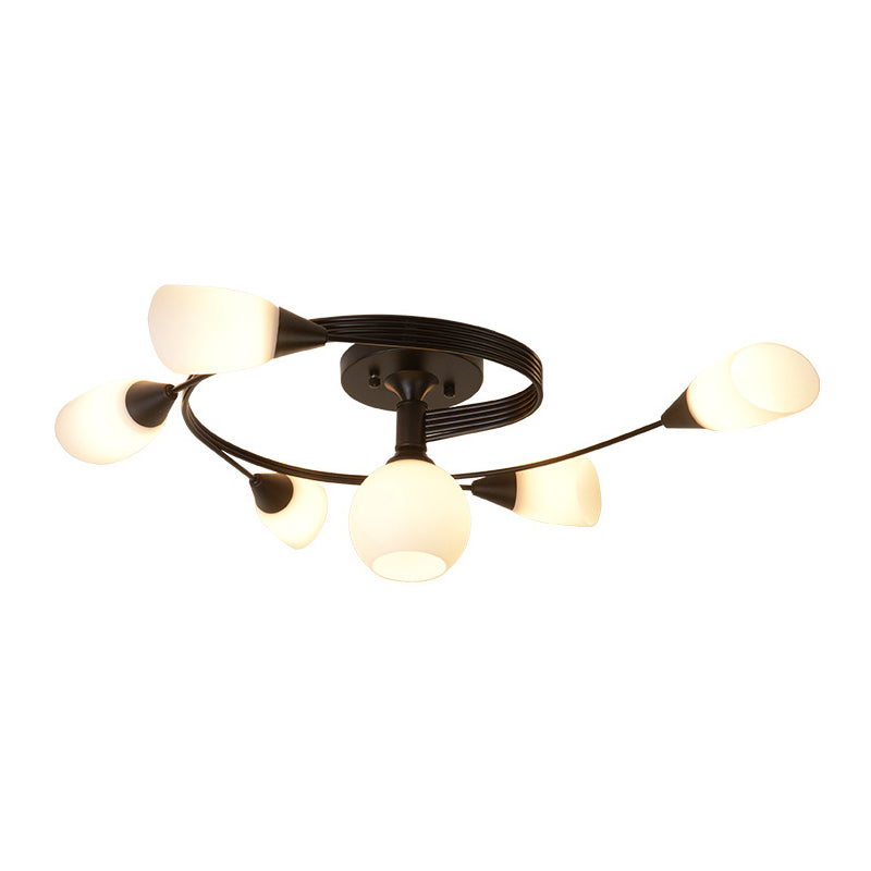 Glass Swirl Semi Flush Mount Black Multi Light Traditional Ceiling Light for Living Room