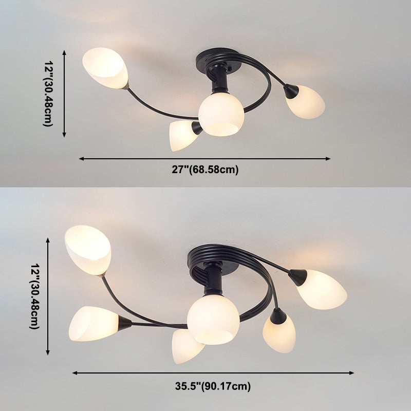 Glass Swirl Semi Flush Mount Black Multi Light Traditioneel plafondlicht voor woonkamer