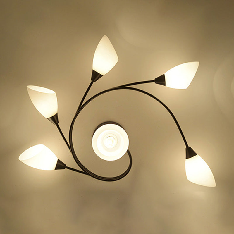 Glass Swirl Semi Flush Mount Black Multi Light Traditioneel plafondlicht voor woonkamer