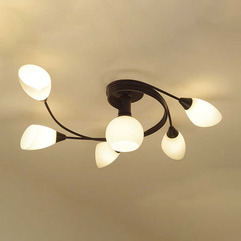 Glass Swirl Semi Flush Mount Black Multi Light Traditioneel plafondlicht voor woonkamer