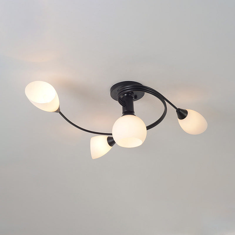 Glass Swirl Semi Flush Mount Black Multi Light Traditional Ceiling Light for Living Room