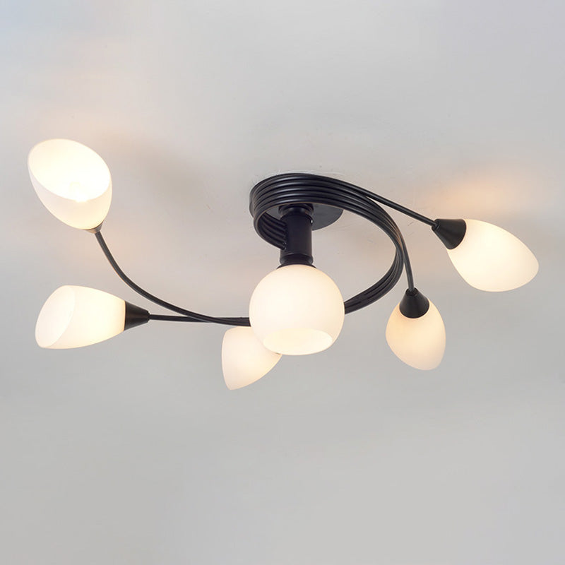 Glass Swirl Semi Flush Mount Black Multi Light Traditioneel plafondlicht voor woonkamer