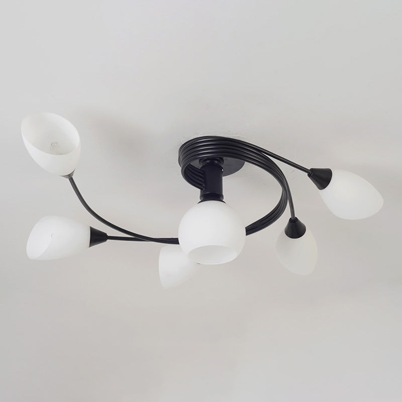 Glass Swirl Semi Flush Mount Black Multi Light Traditioneel plafondlicht voor woonkamer