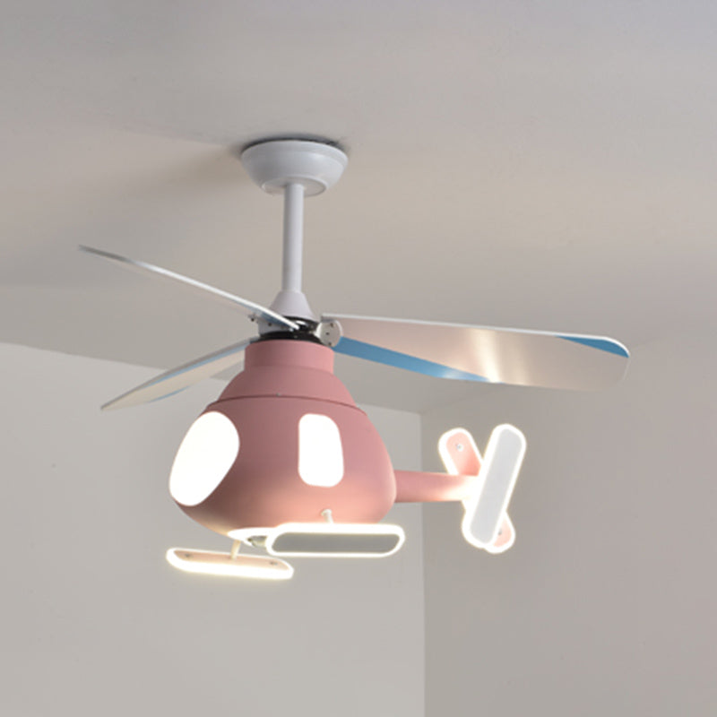 Metal Airplane Shaped Pendant Fan Lamp Cartoon LED Semi Flush Light for Kids Room