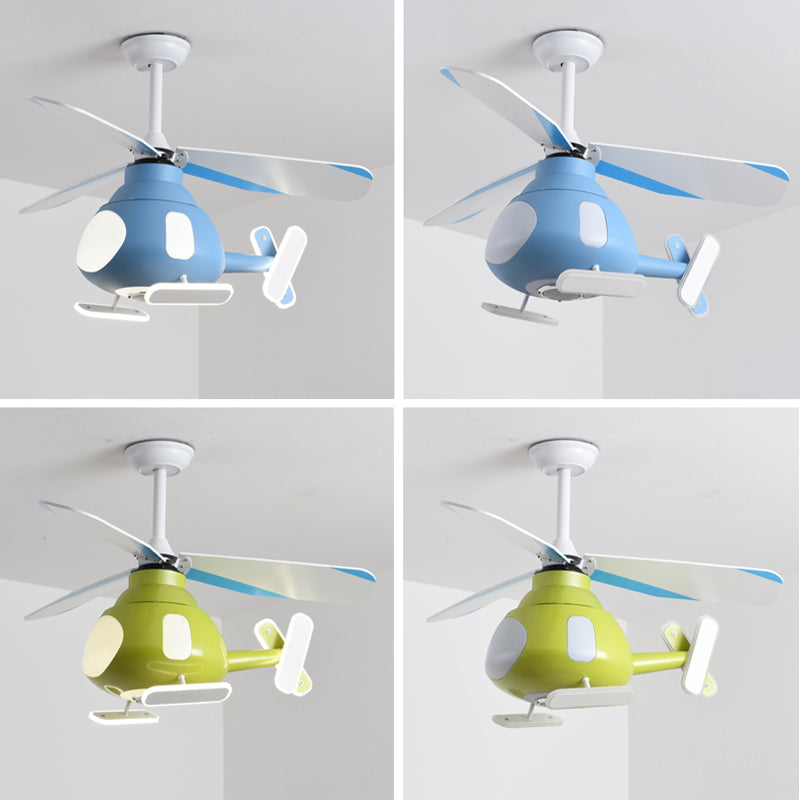 Metal Airplane Shaped Pendant Fan Lamp Cartoon LED Semi Flush Light for Kids Room