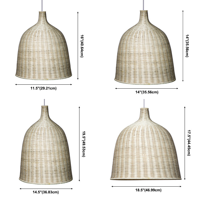 Accesorios de iluminación colgante de campana chino ratán colgando luz con cordón colgante para restaurante