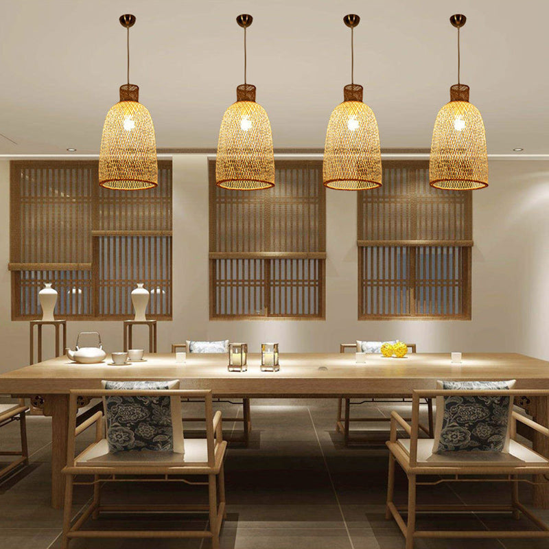 Luminaires d'éclairage pendentif chinois rotin léger au rotin avec cordon suspendu pour le restaurant