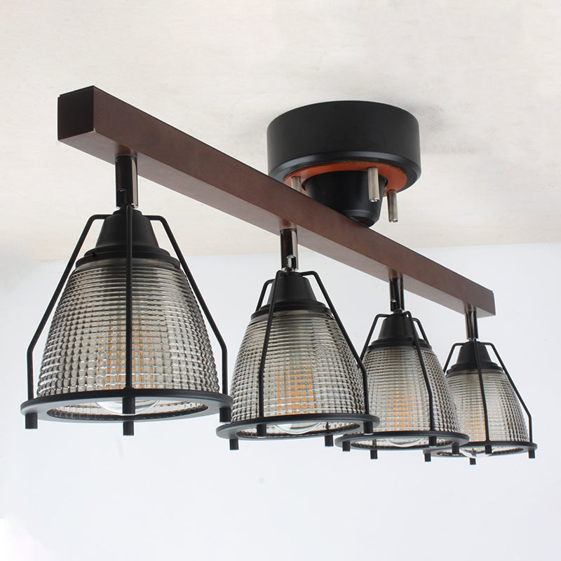 4-Light Wood Tracking Light Modern Ceiling Mounted Fixture for Dining Room