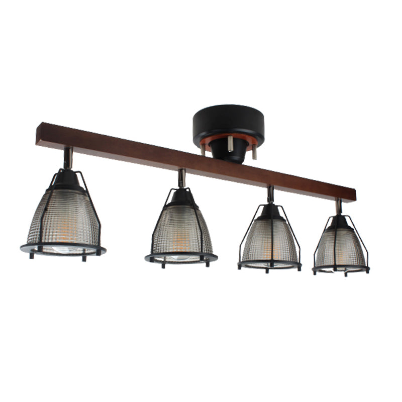 4-Light Wood Tracking Light Modern Ceiling Mounted Fixture for Dining Room