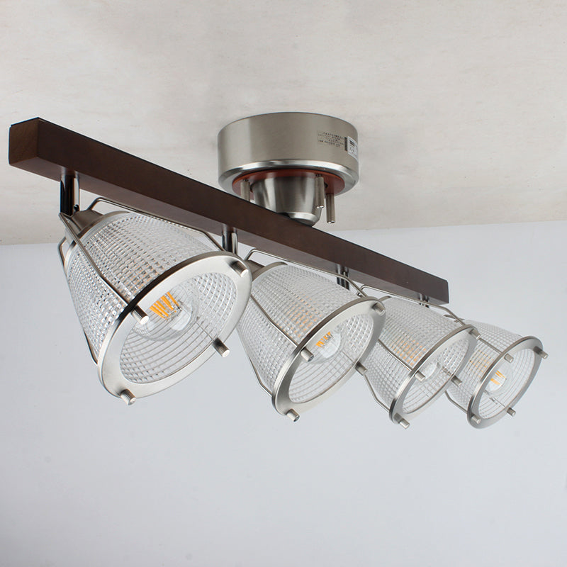 4-Light Wood Tracking Light Modern Ceiling Mounted Fixture for Dining Room