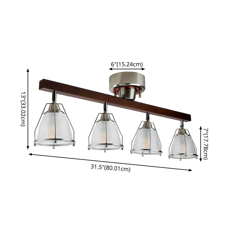 4-Light Wood Tracking Light Modern Ceiling Mounted Fixture for Dining Room