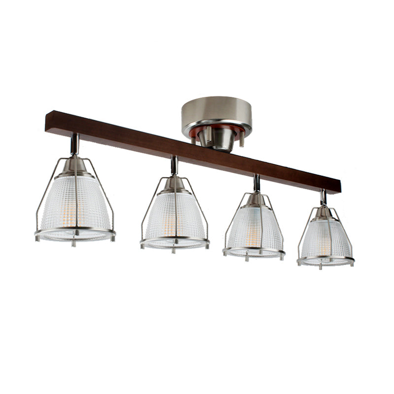 4-Light Wood Tracking Light Modern Ceiling Mounted Fixture for Dining Room