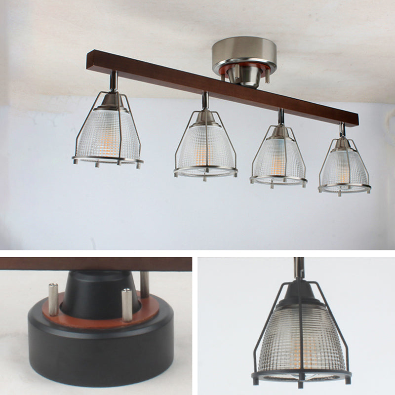 4-Light Wood Tracking Light Modern Ceiling Mounted Fixture for Dining Room