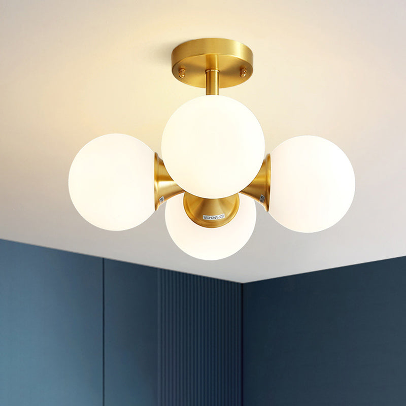 Milk Glass Globe Semi Flush Ceiling Light Fixtures Modern Style 4-Lights Semi Flush Lamps