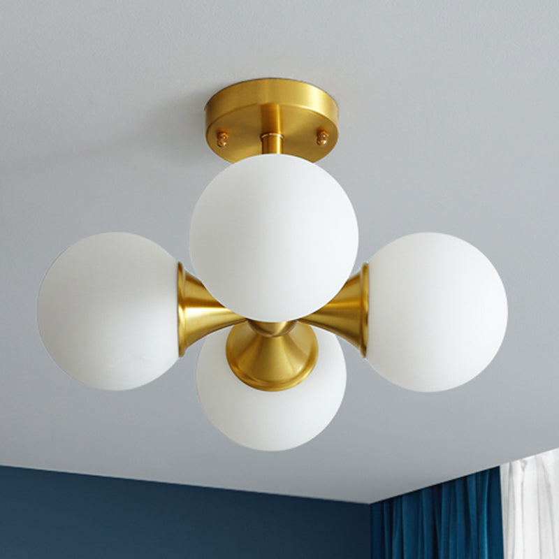 Milk Globe Globe Semi Flush Plafond Lighttures Style moderne 4 LIGHTS SEMI LAMPS