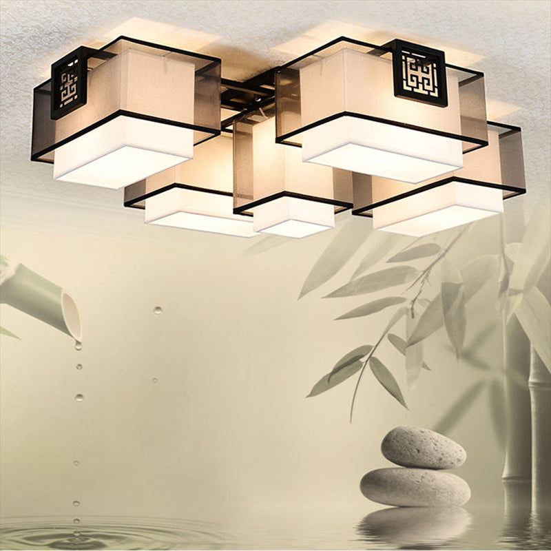 Fabric Ceiling Light Fixture Traditional Rectangle Living Room Ceiling Mounted Light