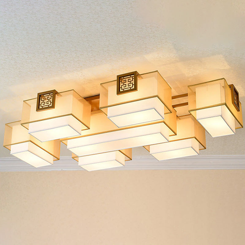 Fabric Ceiling Light Fixture Traditional Rectangle Living Room Ceiling Mounted Light