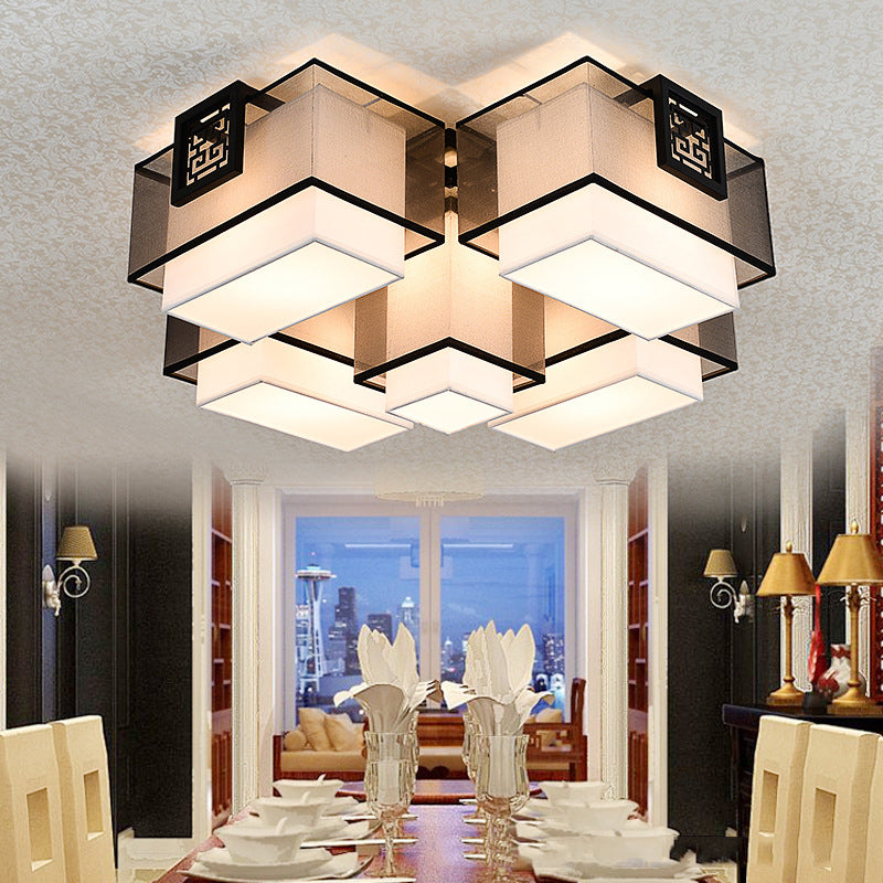 Fabric Ceiling Light Fixture Traditional Rectangle Living Room Ceiling Mounted Light