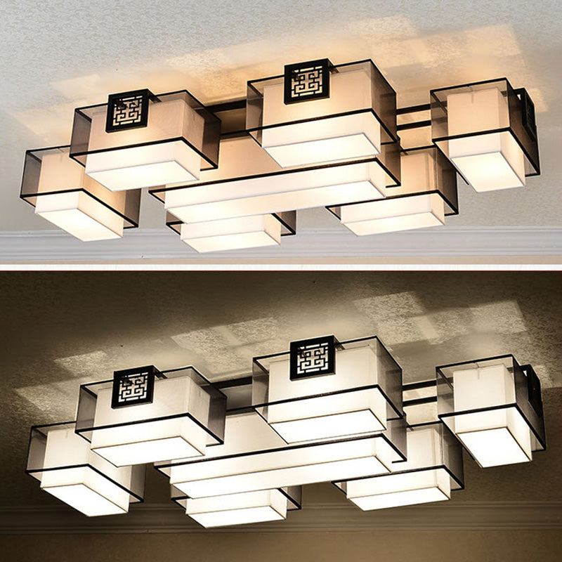 Fabric Ceiling Light Fixture Traditional Rectangle Living Room Ceiling Mounted Light