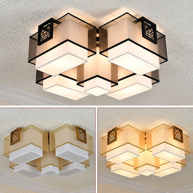 Fabric Ceiling Light Fixture Traditional Rectangle Living Room Ceiling Mounted Light