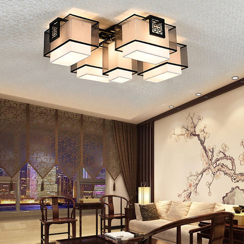 Fabric Ceiling Light Fixture Traditional Rectangle Living Room Ceiling Mounted Light