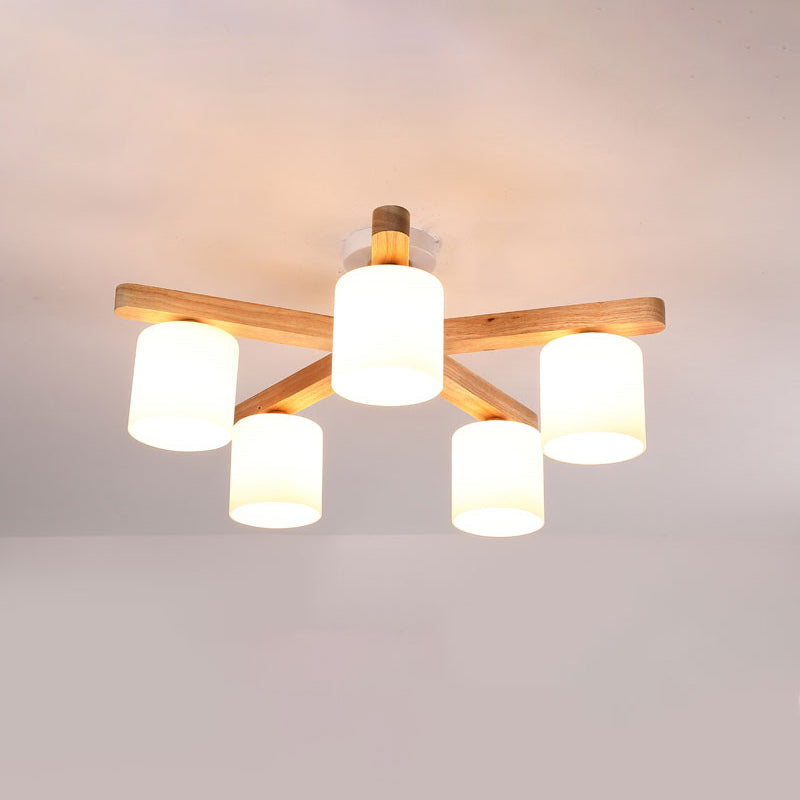 White Cylinder Semi Flush Light Fixture Simple Style Wood Semi Flush Mount Chandelier