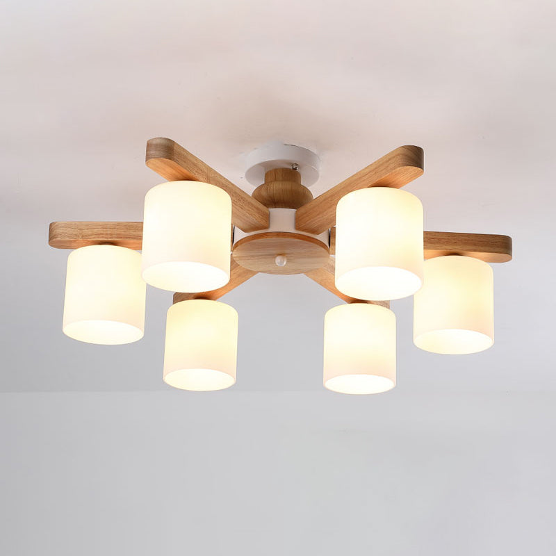 White Cylinder Semi Flush Light Fixture Simple Style Wood Semi Flush Mount Chandelier