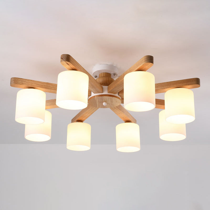 White Cylinder Semi Flush Light Fixture Simple Style Wood Semi Flush Mount Chandelier