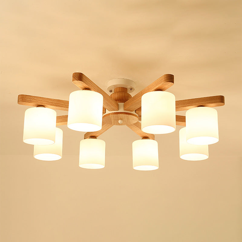 Cilíndrico Cilíndrico Semi Flush Lighture Estilo simple Madera Semi Flush Mount Chandelier