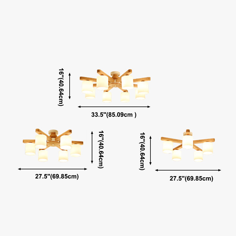 Witte cilinder semi -spoeling lichtarmatuur eenvoudige stijl houten semi -spoeling mount kroonluchter