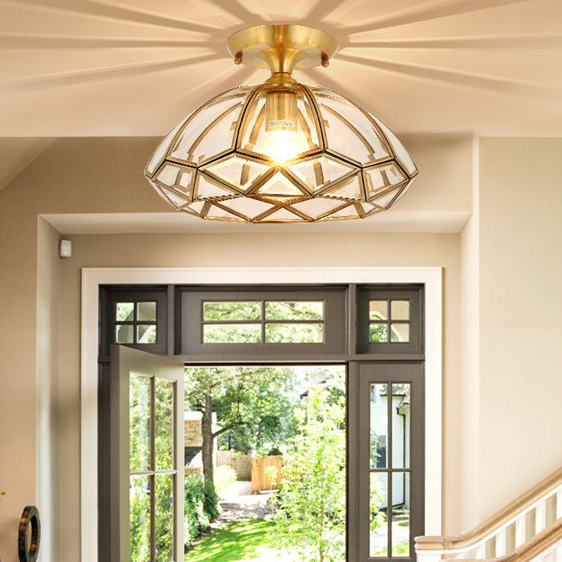 Minimalist Shaded Ceiling Mount Light Fixture Glass Close to Ceiling Lamp in Brass