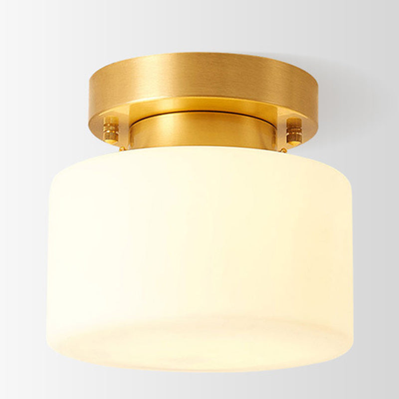 Minimalist Shaded Ceiling Mount Light Fixture Glass Close to Ceiling Lamp in Brass