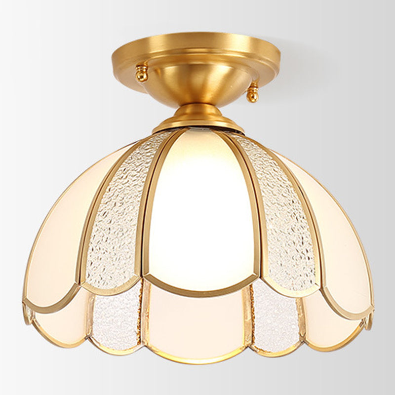 Minimalist Shaded Ceiling Mount Light Fixture Glass Close to Ceiling Lamp in Brass