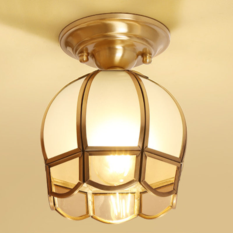 Minimalist Shaded Ceiling Mount Light Fixture Glass Close to Ceiling Lamp in Brass