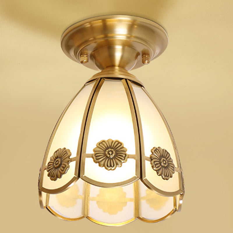 Minimalist Shaded Ceiling Mount Light Fixture Glass Close to Ceiling Lamp in Brass