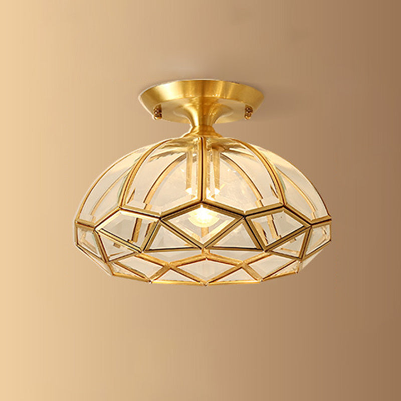 Minimalist Shaded Ceiling Mount Light Fixture Glass Close to Ceiling Lamp in Brass