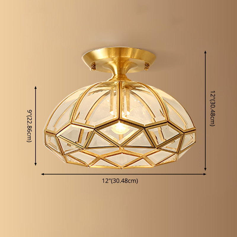 Minimalist Shaded Ceiling Mount Light Fixture Glass Close to Ceiling Lamp in Brass