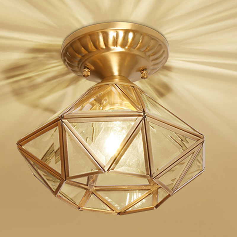 Minimalist Shaded Ceiling Mount Light Fixture Glass Close to Ceiling Lamp in Brass