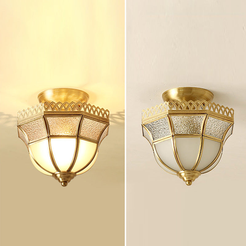 Minimalist Shaded Ceiling Mount Light Fixture Glass Close to Ceiling Lamp in Brass