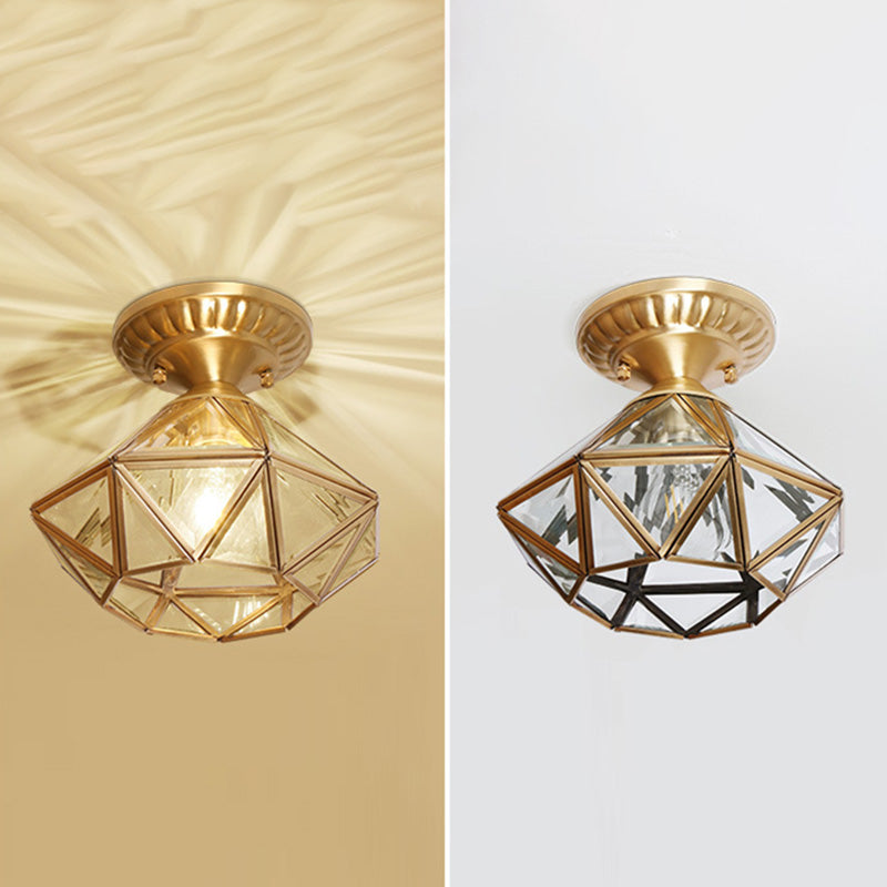 Minimalist Shaded Ceiling Mount Light Fixture Glass Close to Ceiling Lamp in Brass