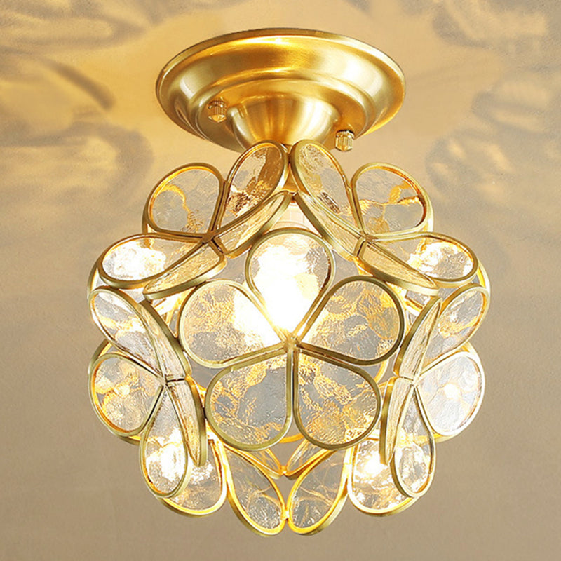 Minimalist Shaded Ceiling Mount Light Fixture Glass Close to Ceiling Lamp in Brass