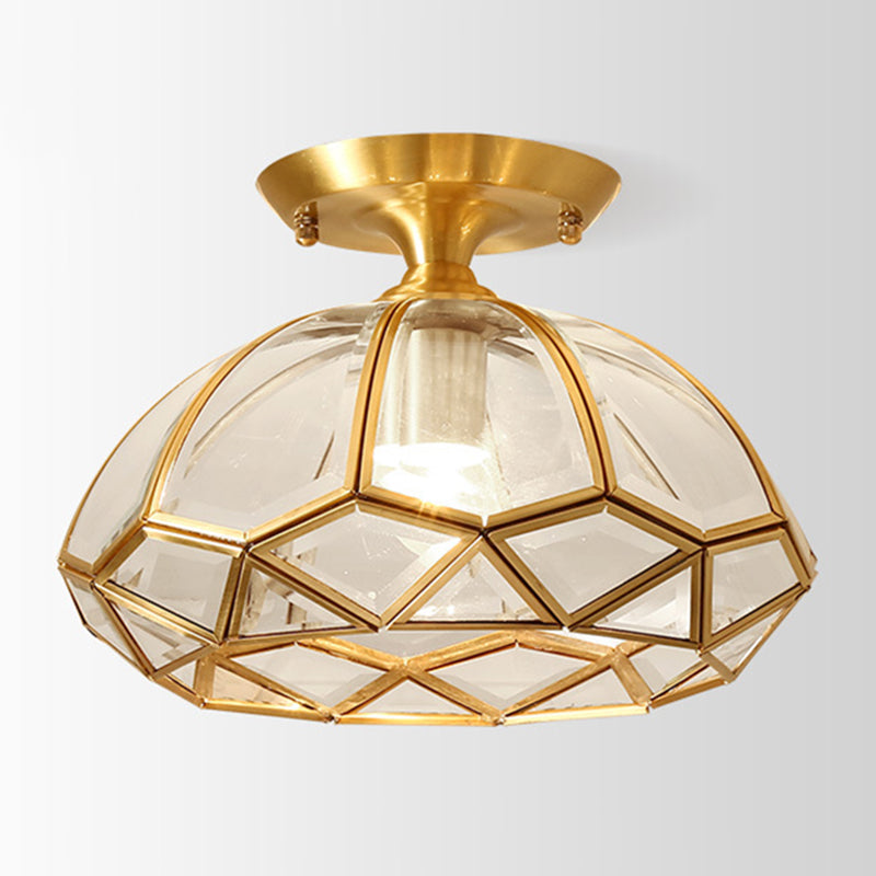 Minimalist Shaded Ceiling Mount Light Fixture Glass Close to Ceiling Lamp in Brass