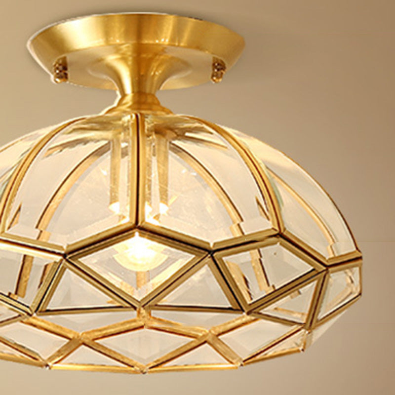 Minimalist Shaded Ceiling Mount Light Fixture Glass Close to Ceiling Lamp in Brass