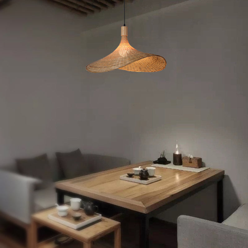 Chinese Hat Shape Pendant Lighting Fixtures Rattan Hanging Light for Restaurant