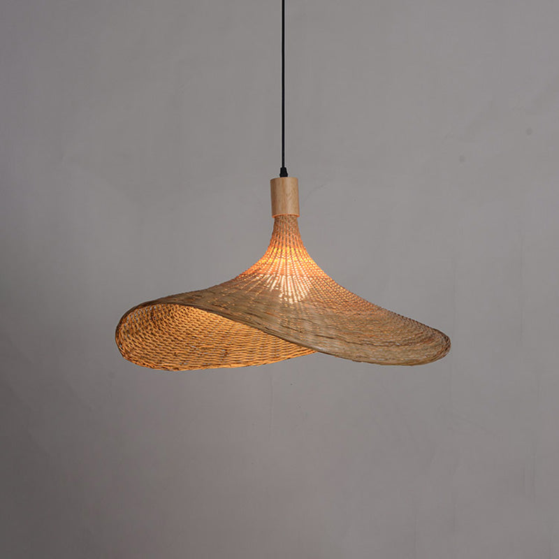 Chinese Hat Shape Pendant Lighting Fixtures Rattan Hanging Light for Restaurant