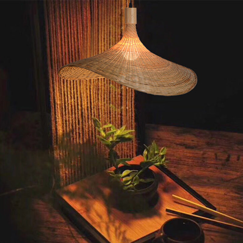 Chinese Hat Shape Pendant Lighting Fixtures Rattan Hanging Light for Restaurant