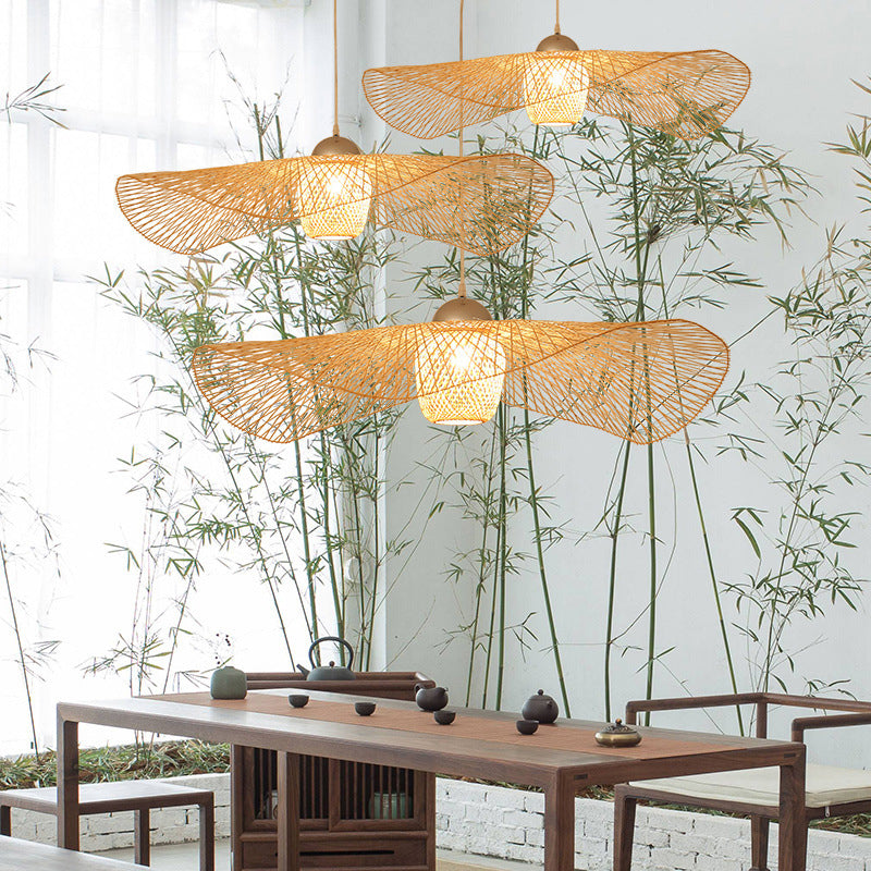 Chinese Twist Pendant Lighting Fixtures Rattan Hanging Light with Hanging Cord for Restaurant