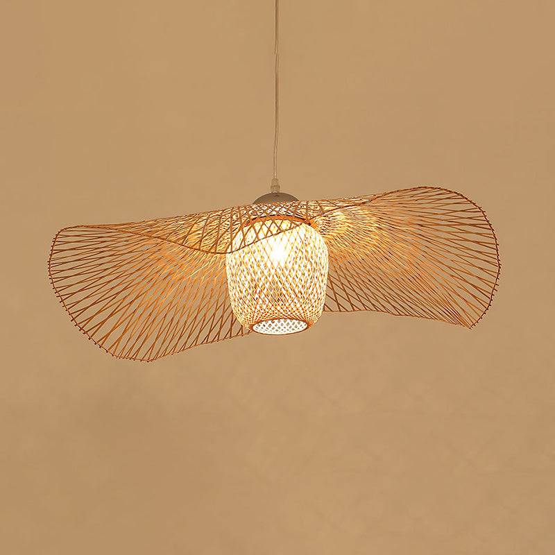 Chinese Twist Pendant Lighting Fixtures Rattan Hanging Light with Hanging Cord for Restaurant