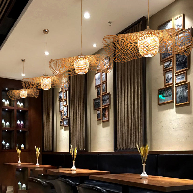 Chinese Twist Pendant Lighting Fixtures Rattan Hanging Light with Hanging Cord for Restaurant